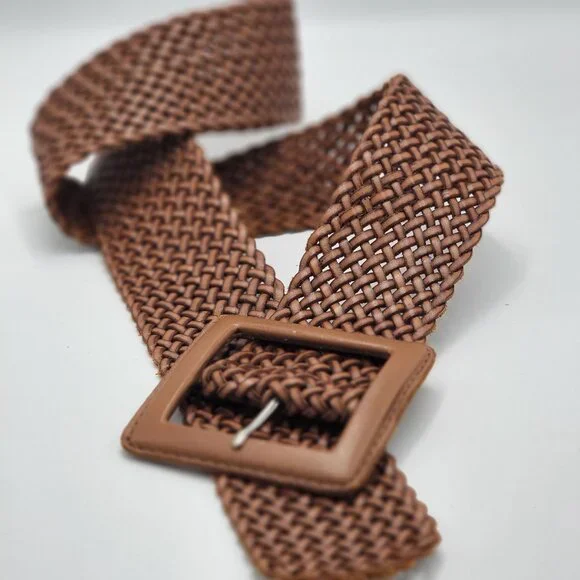 Banana Republic Woven Leather Boho/Southwestern Belt With Detailed Square Buckle - Picture 1 of 10